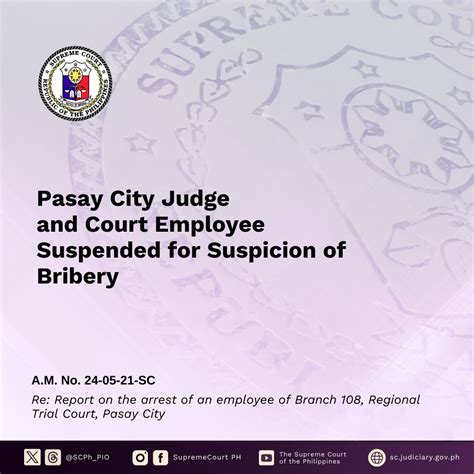 pasay six scandal|Pasay judge, court employee suspended over alleged bribery.